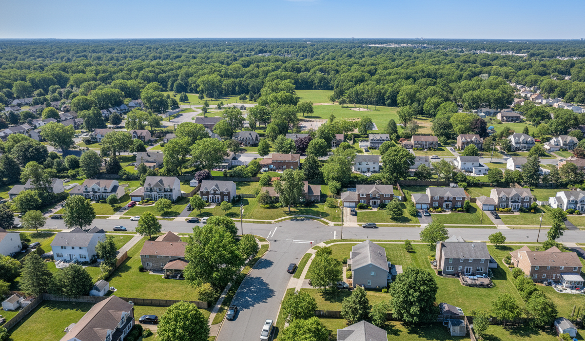 Aerial view of New Jersey suburbs for airport car service